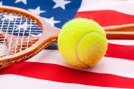 American flag with tennis rackets.の写真素材
