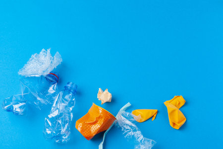 Environmental conservation concept - garbage prepared for recyclingの写真素材