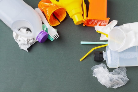 Recyclable garbage consisting of plastic and paperの写真素材