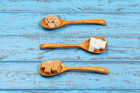 Different Kinds of Sugar in the Spoons close upの写真素材