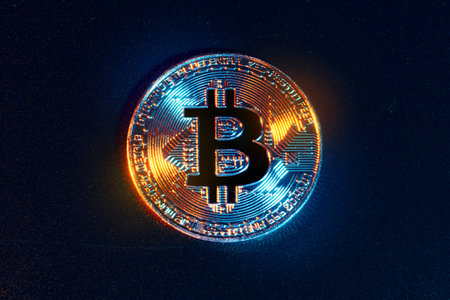 Bitcoins On Black Background. Trading Concept Of Crypto Currencyの写真素材