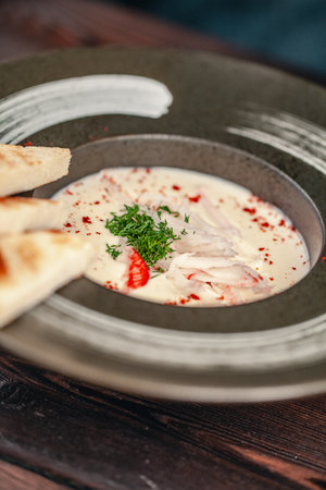 Tom Yam soup with seafood top viewの写真素材