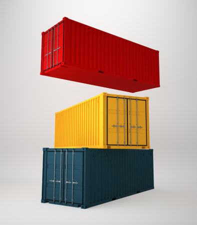 3d rendering of stacked color cargo containers