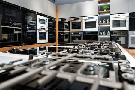 Modern cooking stoves on display in the storeの写真素材