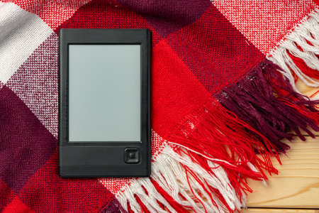 Electronic book reader device top view copy spaceの写真素材