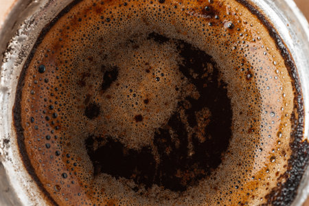 Turkish coffee with foam in copper turkの写真素材