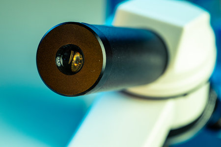 Peephole (optical part) of a lab microscope close upの写真素材