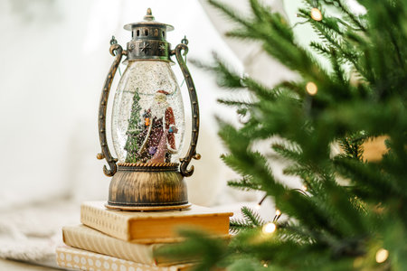 Christmas lantern with decorations in a room