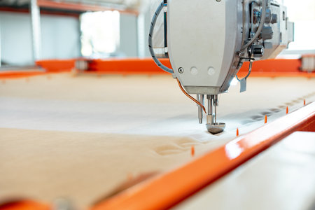 Automatic industrial sewing machine for stitching fabricの写真素材