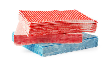 Stack of paper napkins on white backgroundの写真素材