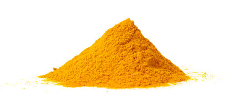 Heap of turmeric powder isolated on white backgroundの写真素材
