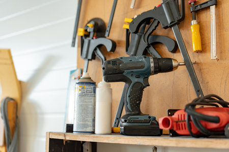 Set of tools in the workshop close up