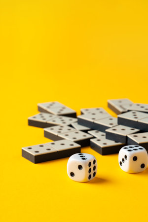 Domino tiles on yellow background studio shot