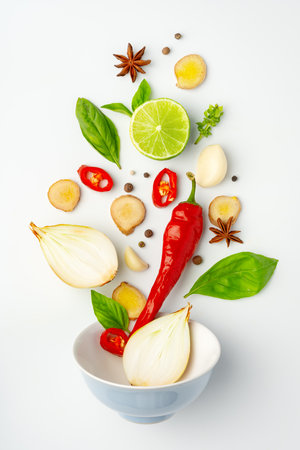 Onion, garlic and chili pepper on white background