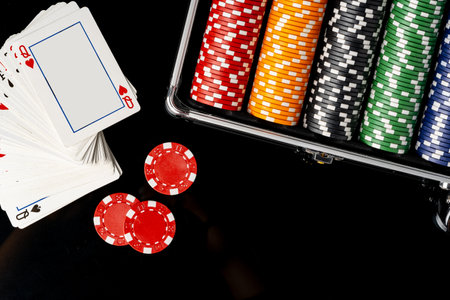 Poker game case on black background close up