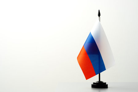 Small flag of Russia on flagpole close upの写真素材