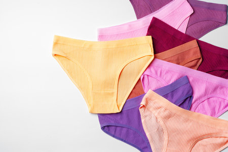 Set of colorful cotton classic womens panties on white backgroundの写真素材