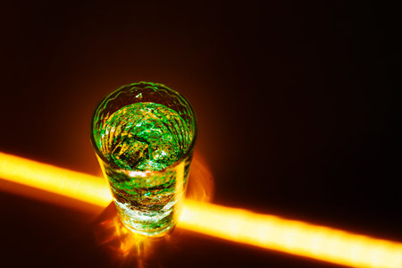 Summer alcohol cocktail in sun light beamの写真素材