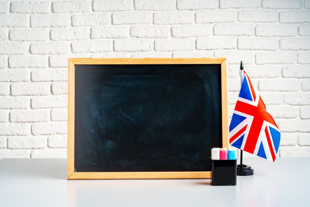 Flag of the United Kingdom and blackboard with space for textの写真素材