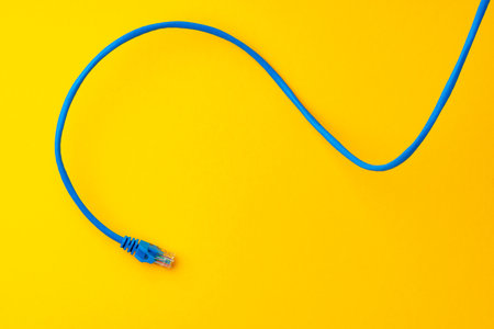 Network cable on yellow background studio shotの写真素材