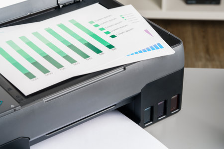 Close up of modern printer in the officeの写真素材