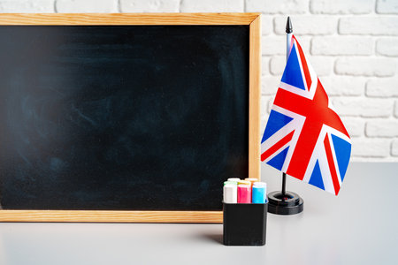 Flag of the United Kingdom and blackboard with space for textの写真素材