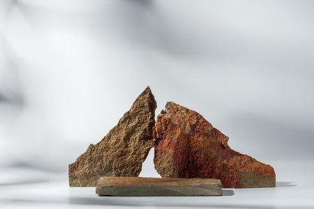 Piece of granite stone on white background with shadowsの写真素材