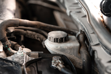 Close up of dirty old automobile engineの写真素材