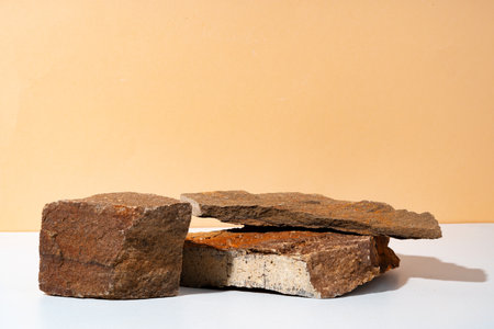 Stone display mockup for advertising against beige backgroundの写真素材