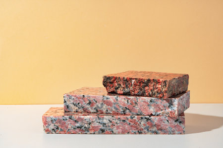 Stone display mockup for advertising against beige backgroundの写真素材