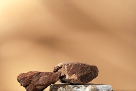 Stone display mockup for advertising against beige backgroundの写真素材