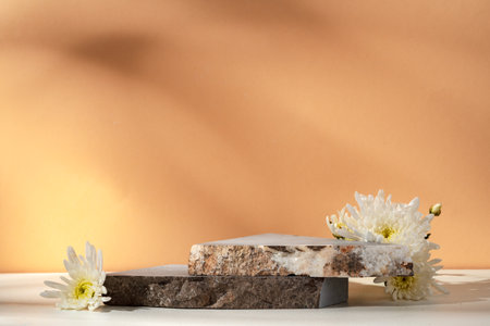 Stone display mockup for advertising against beige backgroundの写真素材