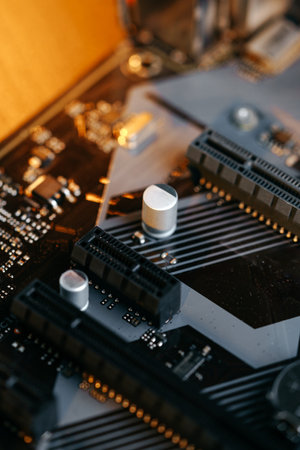 Computer part circuit board close up photo