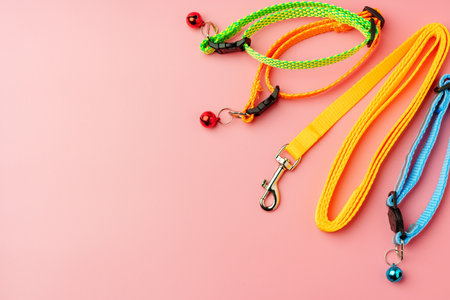 Textile pet collar on pink background studio photoの写真素材