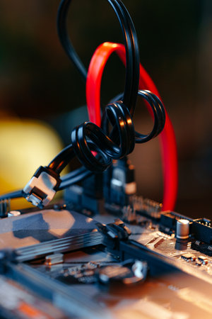 Computer part circuit board close up photoの写真素材