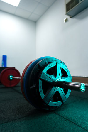 Gym background with sports equipment close up