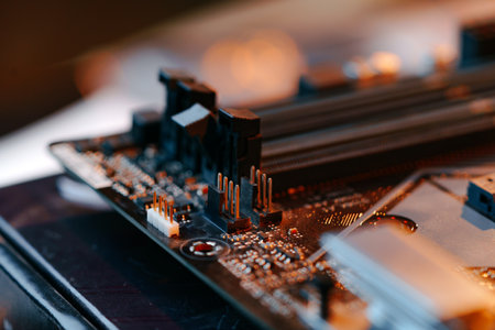Computer part circuit board close up photo