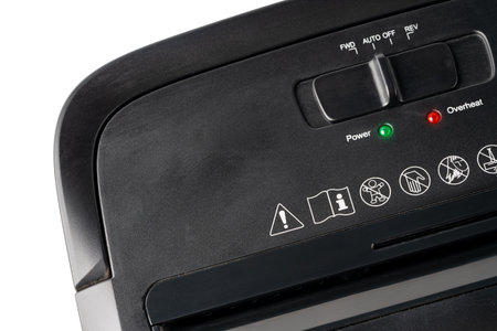 Office paper shredding machine device close upの写真素材