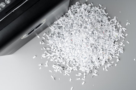 Office paper shredding machine device close upの写真素材