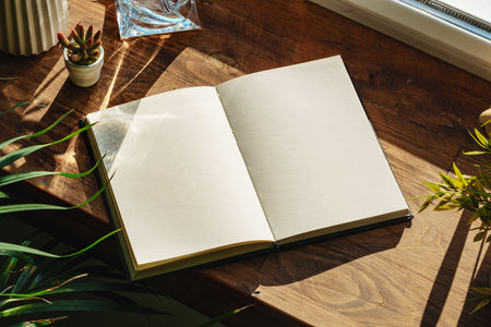 Books by the window on wooden windowsill in sunlightの写真素材