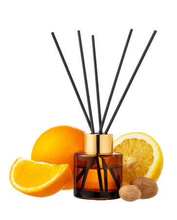 Citrus aromatic diffuser with citrus scent isolated on white backgroundの写真素材