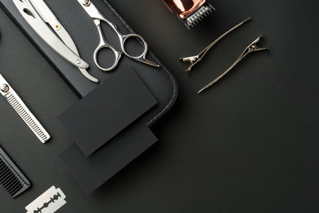 Tools for barbershop on black background studio shot