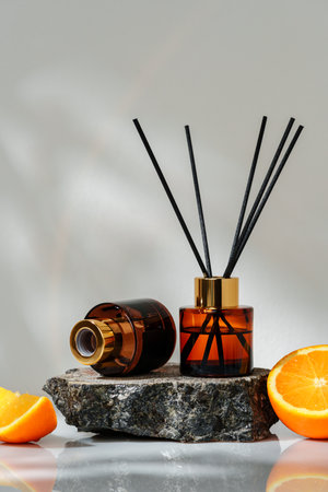 Modern Aromatherapy Diffuser With Orange Accents on a Natural Stone Surface