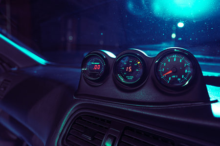 Car Dashboard With Three Gauges and Speedometer