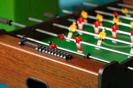 Close Up of a Foosball Table With Foosball Players
