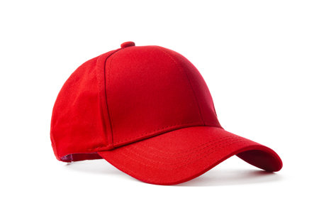 Red Baseball Cap on White Backgroundの写真素材