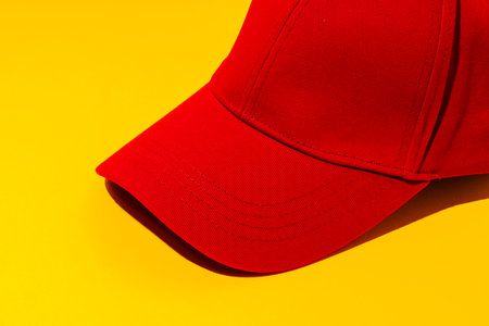 Baseball hat against yellow background in studioの写真素材