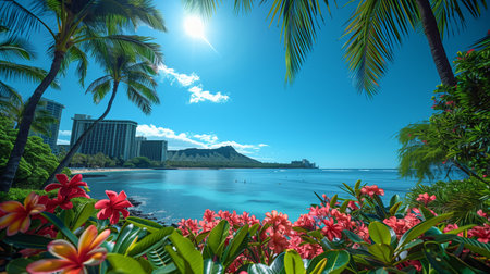 Beautiful Sunset Over Calm Beach In Tropical Urban Paradiseの素材