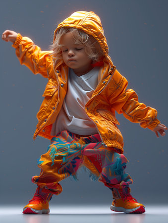 Young Person in Jacket Performing a Dance Moveの素材
