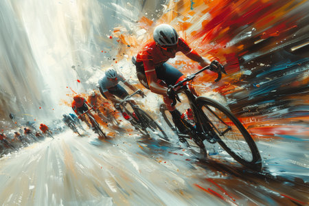 Cyclist Racing Through Cityscape in Motion Blurの素材